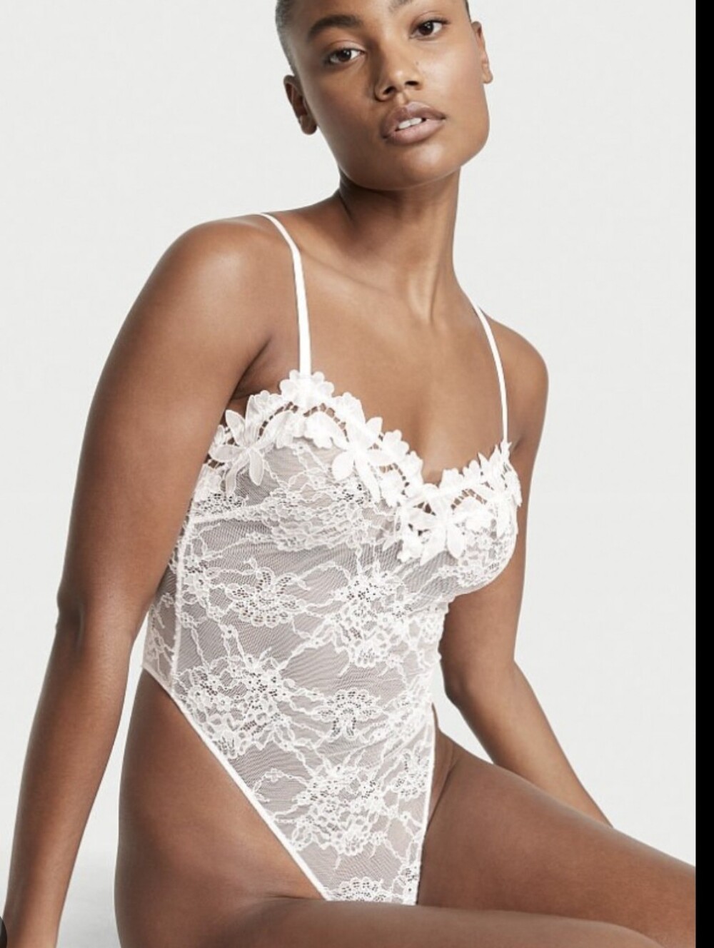 Victoria's Secret White Lace Floral Bodysuit
